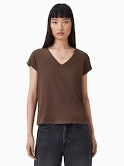 AllSaints Brown Anna V T-Shirt - Image 5 of 8