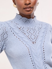 Lipsy Blue Pointelle Detail Stitch High Neck Knitted Jumper - Image 3 of 4
