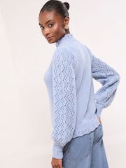 Lipsy Blue Pointelle Detail Stitch High Neck Knitted Jumper - Image 4 of 4