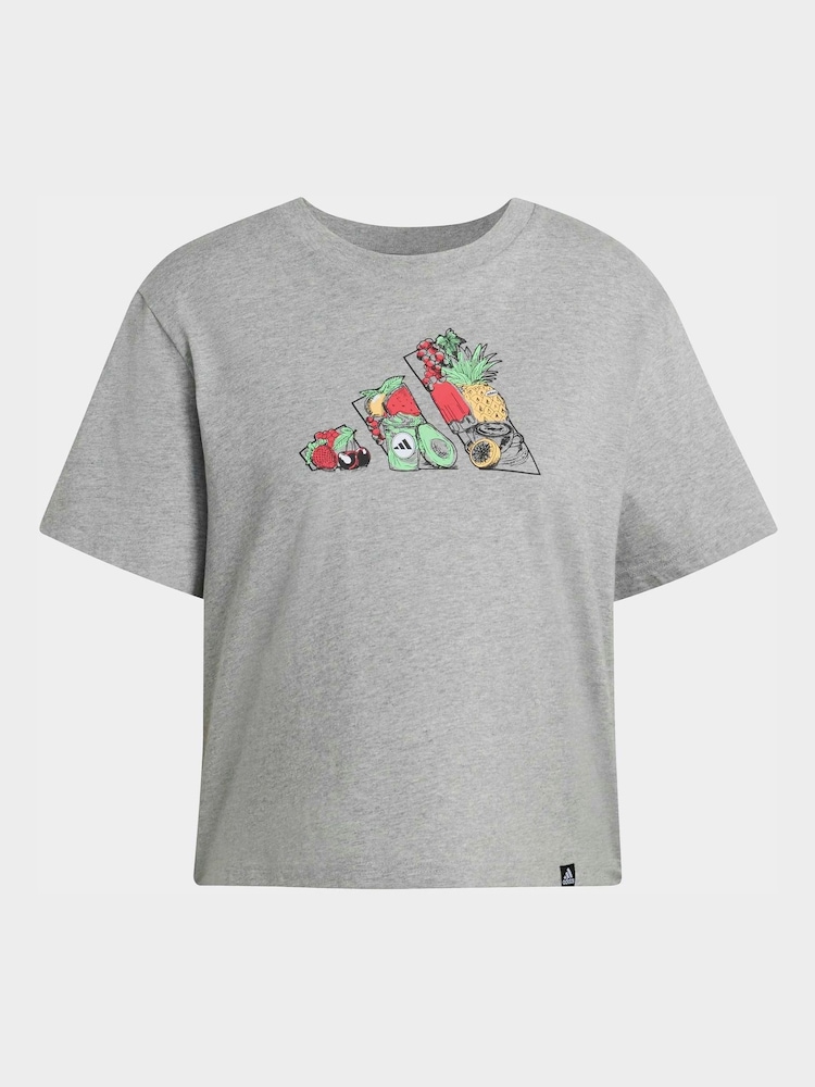 adidas Grey Food Cropped Loose Graphic T-Shirt - Image 6 of 6