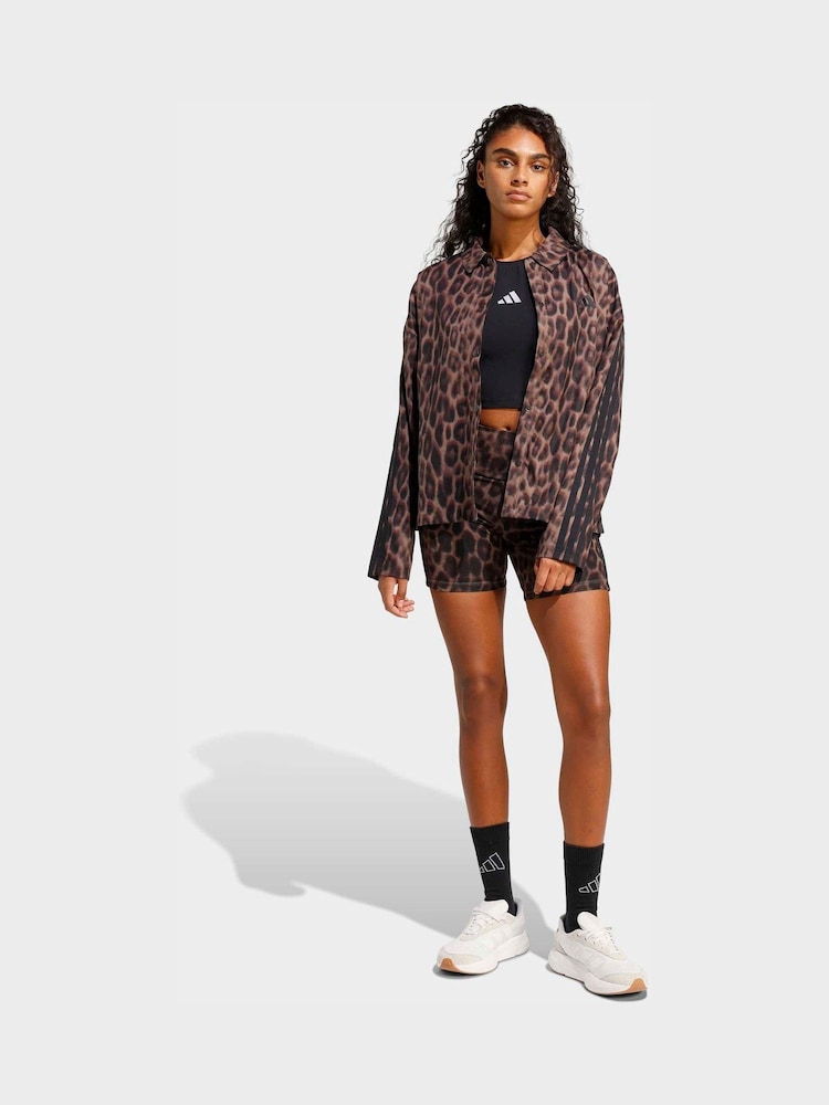 adidas Natural Seasonal Essentials Leopard Print Woven Overshirt With 3-Stripes - Image 2 of 6 adidas Natural Seasonal Essentials Leopard Print Woven Overshirt With 3-Stripes - Image 2 of 6