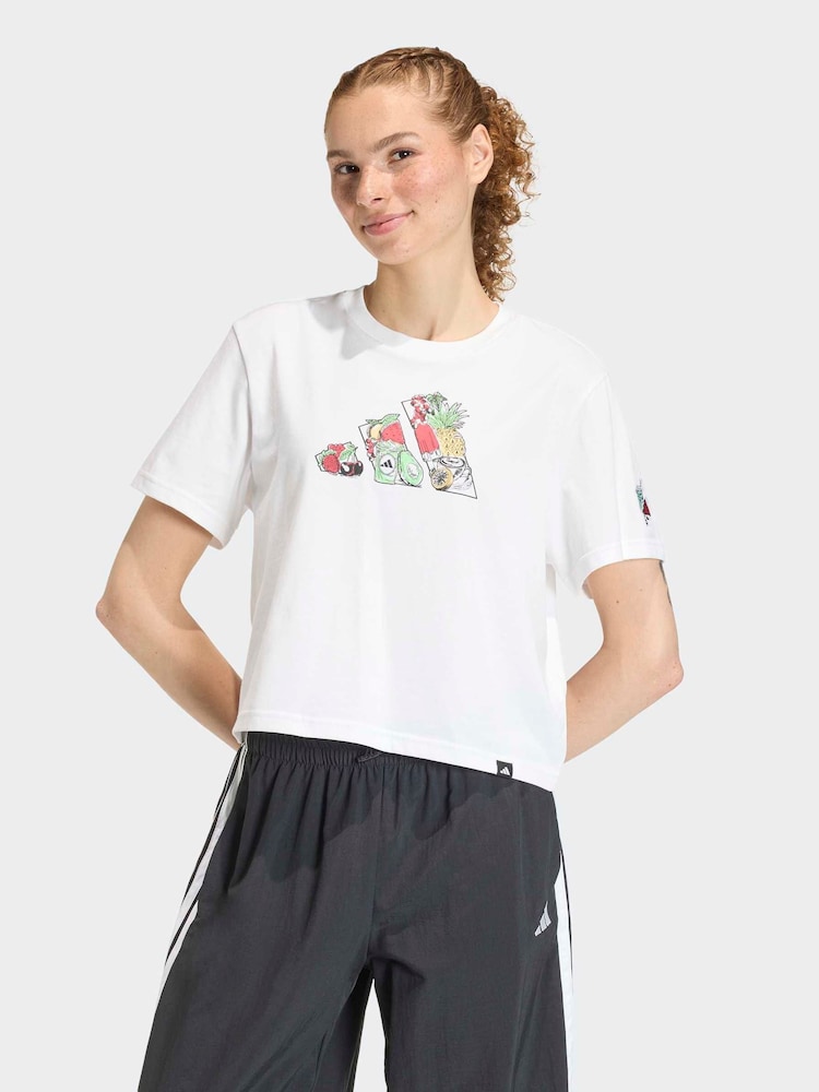 adidas White Food Cropped Loose Graphic T-Shirt - Image 1 of 6