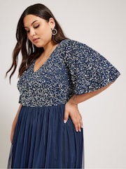 Yours Curve Blue Luxe Sequin V-Neck Maxi Dress - Image 2 of 5