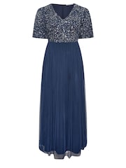 Yours Curve Blue Luxe Sequin V-Neck Maxi Dress - Image 5 of 5