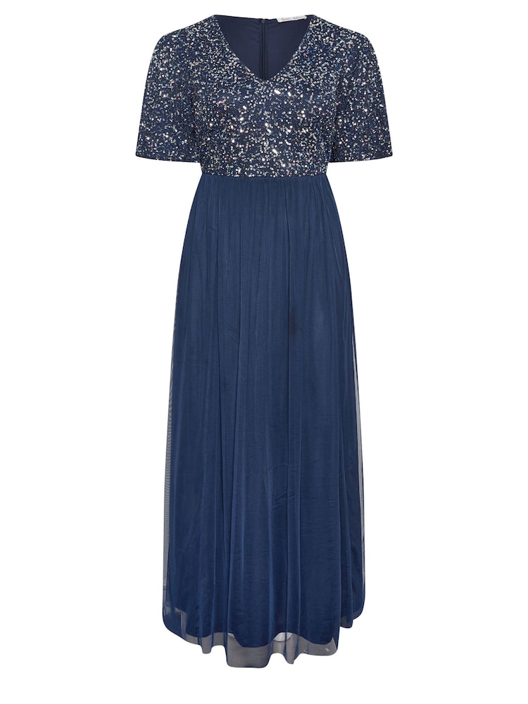 Yours Curve Blue Luxe Sequin V-Neck Maxi Dress - Image 5 of 5