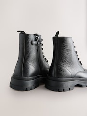 Black Lace Up Leather Boots - Image 4 of 5
