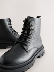 Black Lace Up Leather Boots - Image 5 of 5