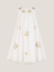 Monsoon Natural Aria Sleeveless Floral Print Broderie Dress - Image 2 of 4