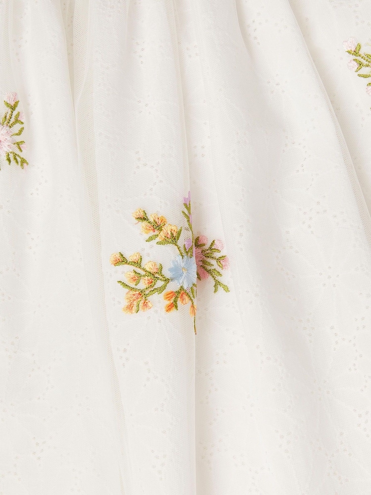 Monsoon Natural Aria Sleeveless Floral Print Broderie Dress - Image 4 of 4