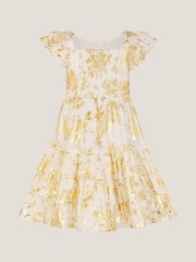 Monsoon Natural Foil Floral Print Tiered Dress - Image 2 of 4
