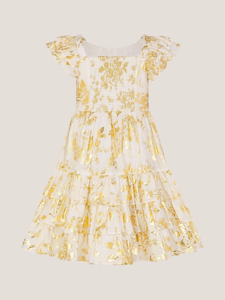 Monsoon Natural Foil Floral Print Tiered Dress - Image 2 of 4