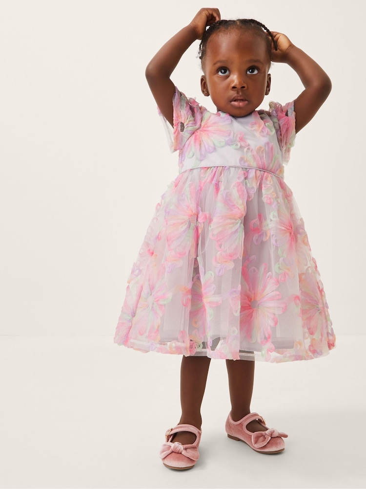 Monsoon Pink Baby Haisley Appliqué Flower Tulle Dress - Image 1 of 4