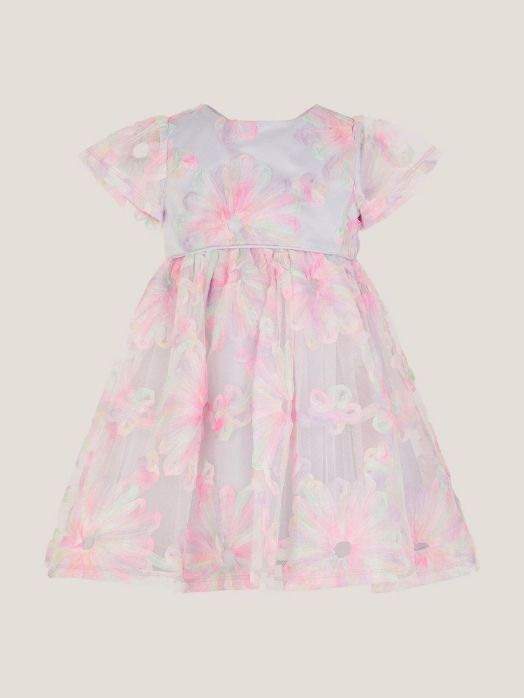 Monsoon Pink Baby Haisley Appliqué Flower Tulle Dress - Image 2 of 4