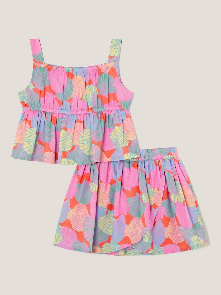 Monsoon Pink Shell Print Top & Skirt Set - Image 1 of 3