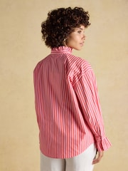 Joules Mae Pink/Red Stripe Relaxed Fit Frill Neck Shirt - Image 5 of 10