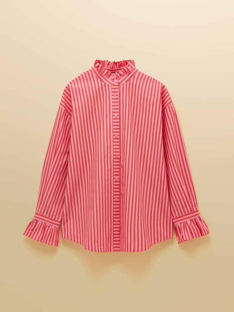 Joules Mae Pink & Red Striped Relaxed Fit Shirt With Frill Neck - Image 7 of 7 Joules Mae Pink & Red Striped Relaxed Fit Shirt With Frill Neck - Image 7 of 7
