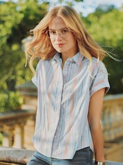 Joules Kiera Blue Stripe Short Sleeve Relaxed Fit Shirt - Image 1 of 13