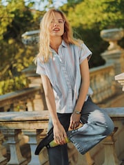 Joules Kiera Blue Stripe Short Sleeve Relaxed Fit Shirt - Image 3 of 13