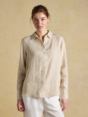 Joules Anna Tan Stripe Long Sleeve Pure Linen Shirt - Image 1 of 7