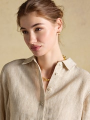 Joules Anna Tan Stripe Long Sleeve Pure Linen Shirt - Image 4 of 7