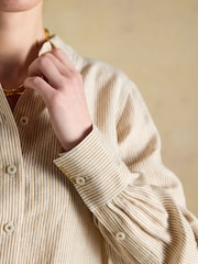 Joules Anna Tan Stripe Long Sleeve Pure Linen Shirt - Image 6 of 7