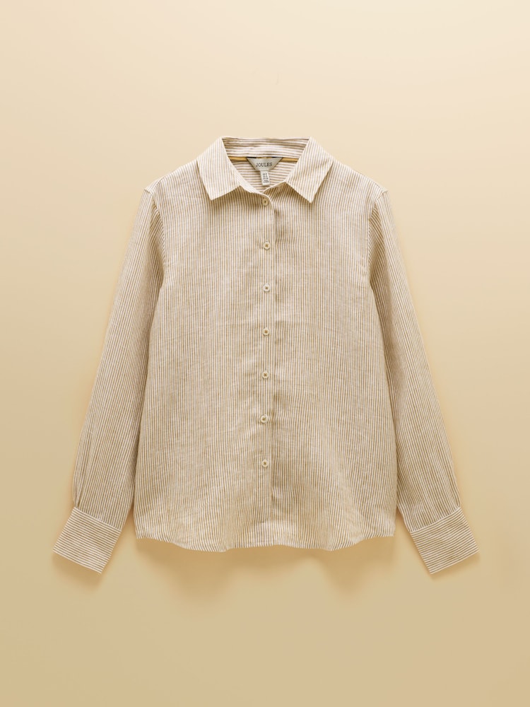 Joules Anna Tan Stripe Long Sleeve Pure Linen Shirt - Image 7 of 7