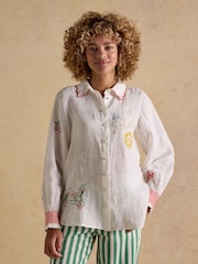 Joules Orla White Embroidered Icons Long Sleeve Shirt - Image 1 of 9