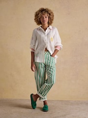 Joules Orla White Embroidered Icons Pure Linen Long Sleeve Shirt - Image 10 of 13