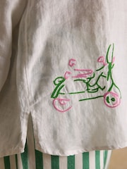 Joules Orla White Embroidered Icons Pure Linen Long Sleeve Shirt - Image 11 of 13