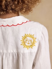 Joules Orla White Embroidered Icons Pure Linen Long Sleeve Shirt - Image 12 of 13