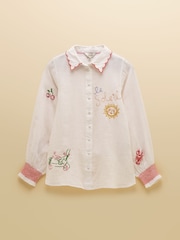 Joules Orla White Embroidered Icons Pure Linen Long Sleeve Shirt - Image 13 of 13