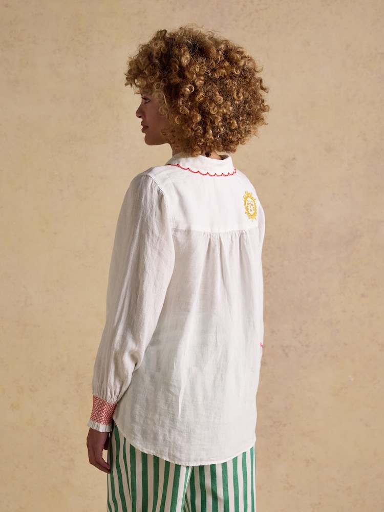 Joules Orla White Embroidered Icons Long Sleeve Shirt - Image 2 of 9