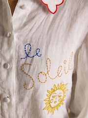 Joules Orla White Embroidered Icons Long Sleeve Shirt - Image 3 of 9