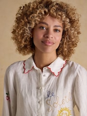 Joules Orla White Embroidered Icons Long Sleeve Shirt - Image 4 of 9