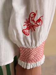 Joules Orla White Embroidered Icons Long Sleeve Shirt - Image 5 of 9