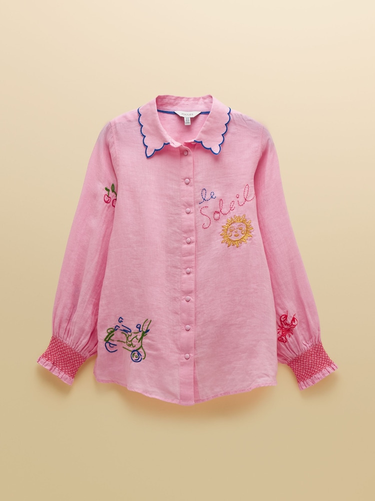 Joules Orla Pink Embroidered Icons Long Sleeve Shirt - Image 10 of 10