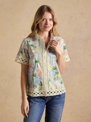 Joules Isobel Coastal Scene Print Crochet Trim Shirt - Image 1 of 8