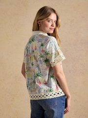 Joules Isobel Coastal Scene Print Crochet Trim Shirt - Image 2 of 8