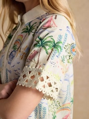 Joules Isobel Coastal Scene Print Crochet Trim Shirt - Image 3 of 8
