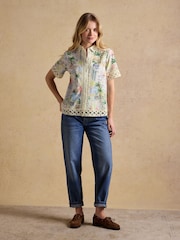Joules Isobel Coastal Scene Print Crochet Trim Shirt - Image 4 of 8