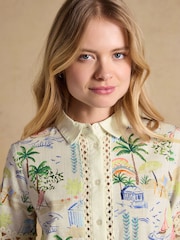 Joules Isobel Coastal Scene Print Crochet Trim Shirt - Image 5 of 8