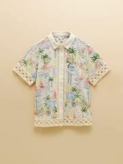 Joules Isobel Coastal Scene Print Crochet Trim Shirt - Image 8 of 8