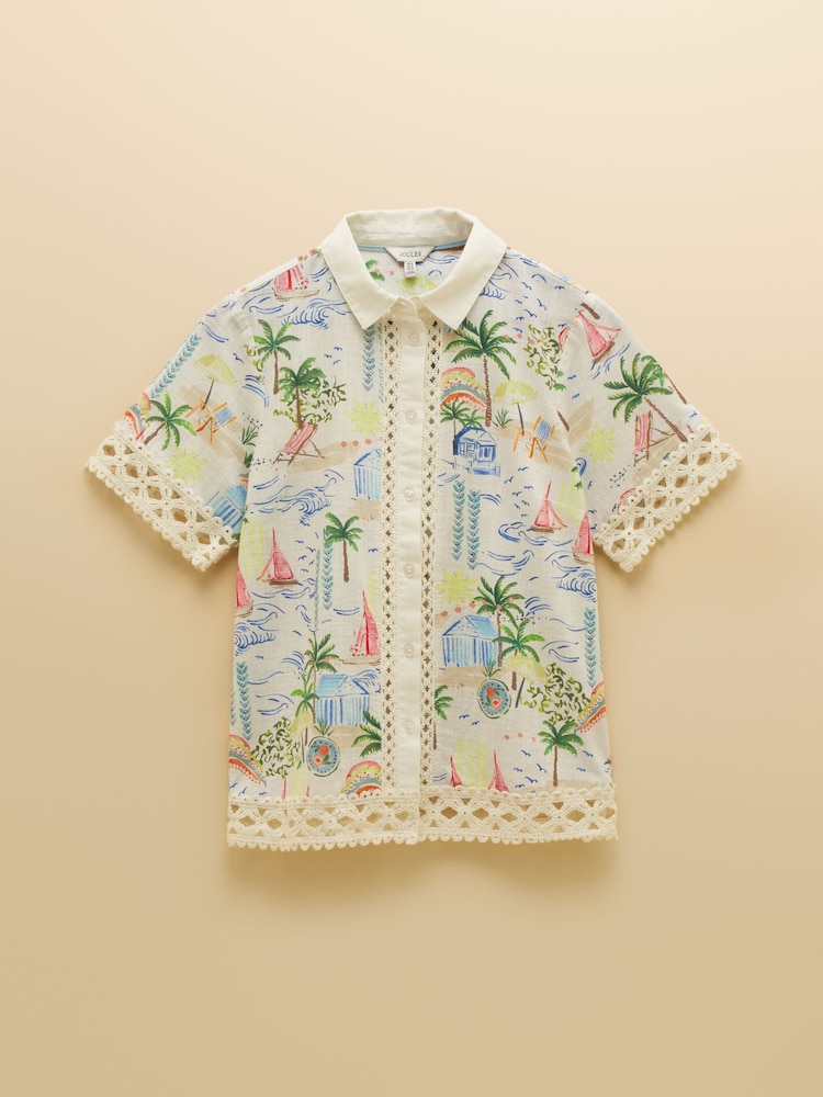 Joules Isobel Coastal Scene Print Crochet Trim Shirt - Image 8 of 8
