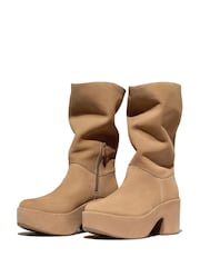 FitFlop Brown Platforms Slouch Suede Heeled Short Boots - Image 7 of 7