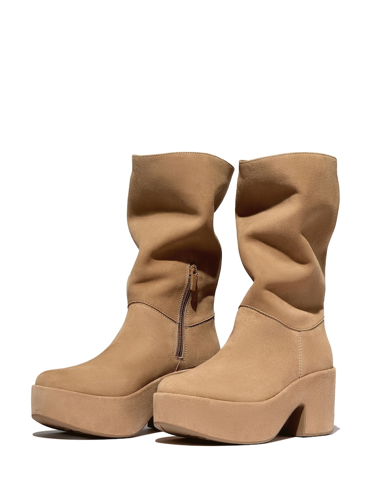 FitFlop Brown Platforms Slouch Suede Heeled Short Boots - Image 7 of 7