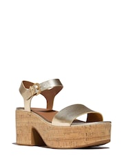 FitFlop Silver Platfforms Leather Cork Heeled Ankle Strap Sandals - Image 2 of 4