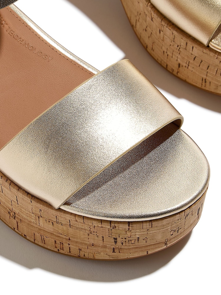 FitFlop Silver Platfforms Leather Cork Heeled Ankle Strap Sandals - Image 4 of 4