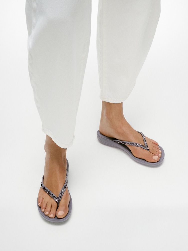 FitFlop Grey iQushion Multi Crystal Ergonomic Sandals - Image 1 of 5 FitFlop Grey iQushion Multi Crystal Ergonomic Sandals - Image 1 of 5