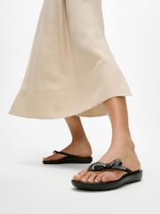 FitFlop iQushion Glitz Bow Black Sandals - Image 1 of 5