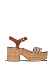 Castanho - FitFlop Platfforms V-Weave Leather Heeled Black Sandals - Imagem 2 de 5